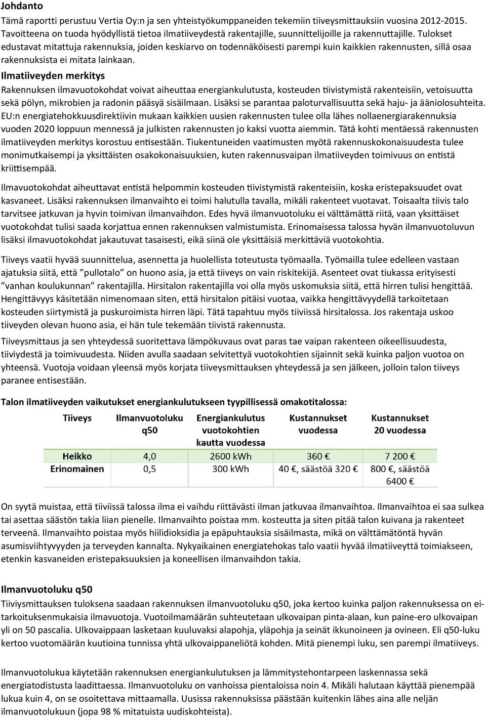 Tulokset edustavat mitattuja rakennuksia, joiden keskiarvo on todennäköisesti parempi kuin kaikkien rakennusten, sillä osaa rakennuksista ei mitata lainkaan.