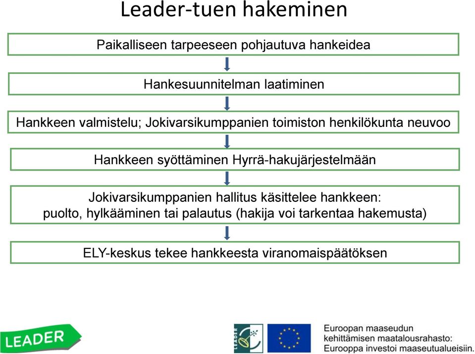 syöttäminen Hyrrä-hakujärjestelmään Jokivarsikumppanien hallitus käsittelee hankkeen: puolto,