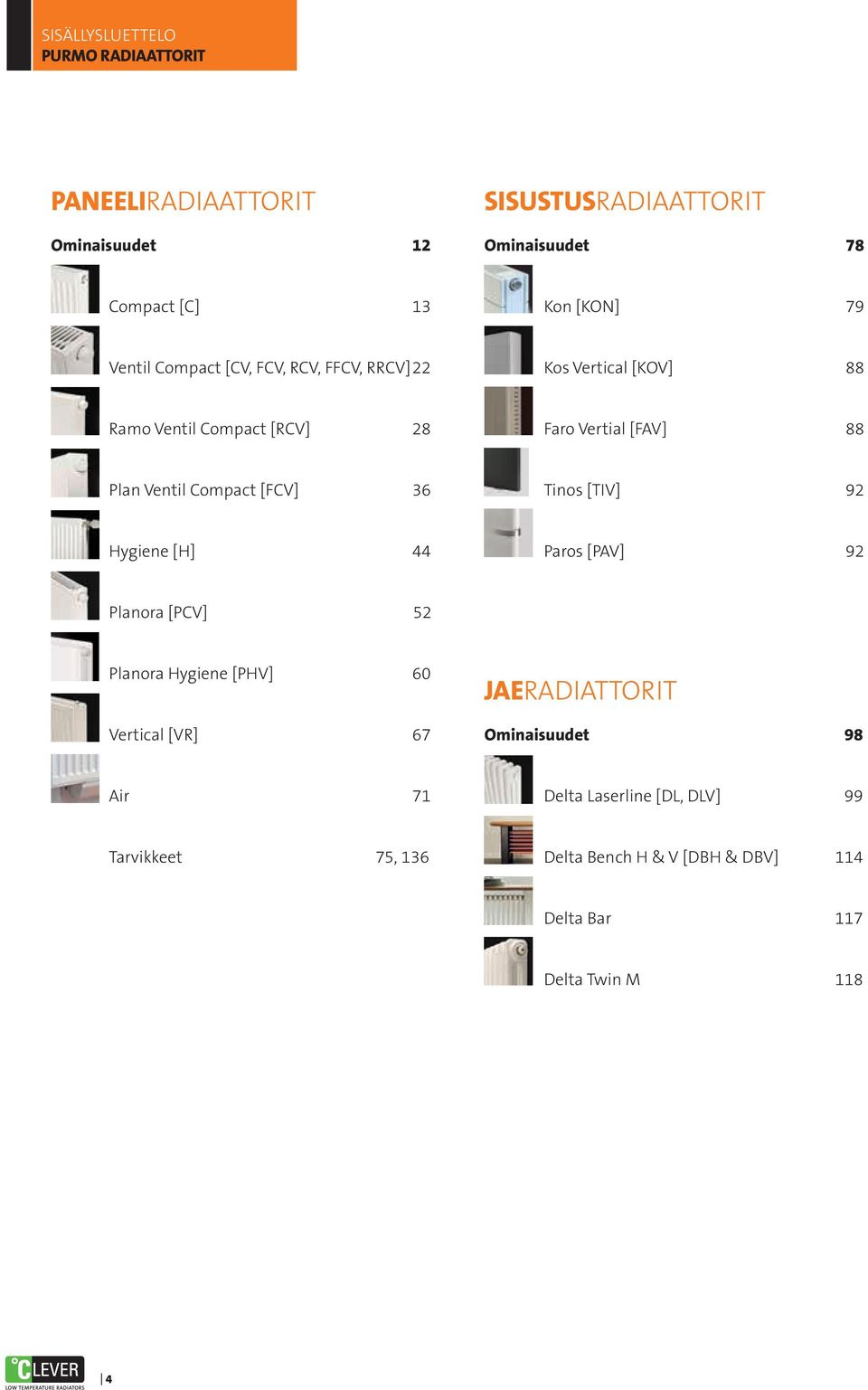 Compact [FCV] 36 Tinos [TIV] 92 Hygiene [H] 44 Paros [PAV] 92 Planora [PCV] 52 Planora Hygiene [PHV] 60 Vertical [VR] 67