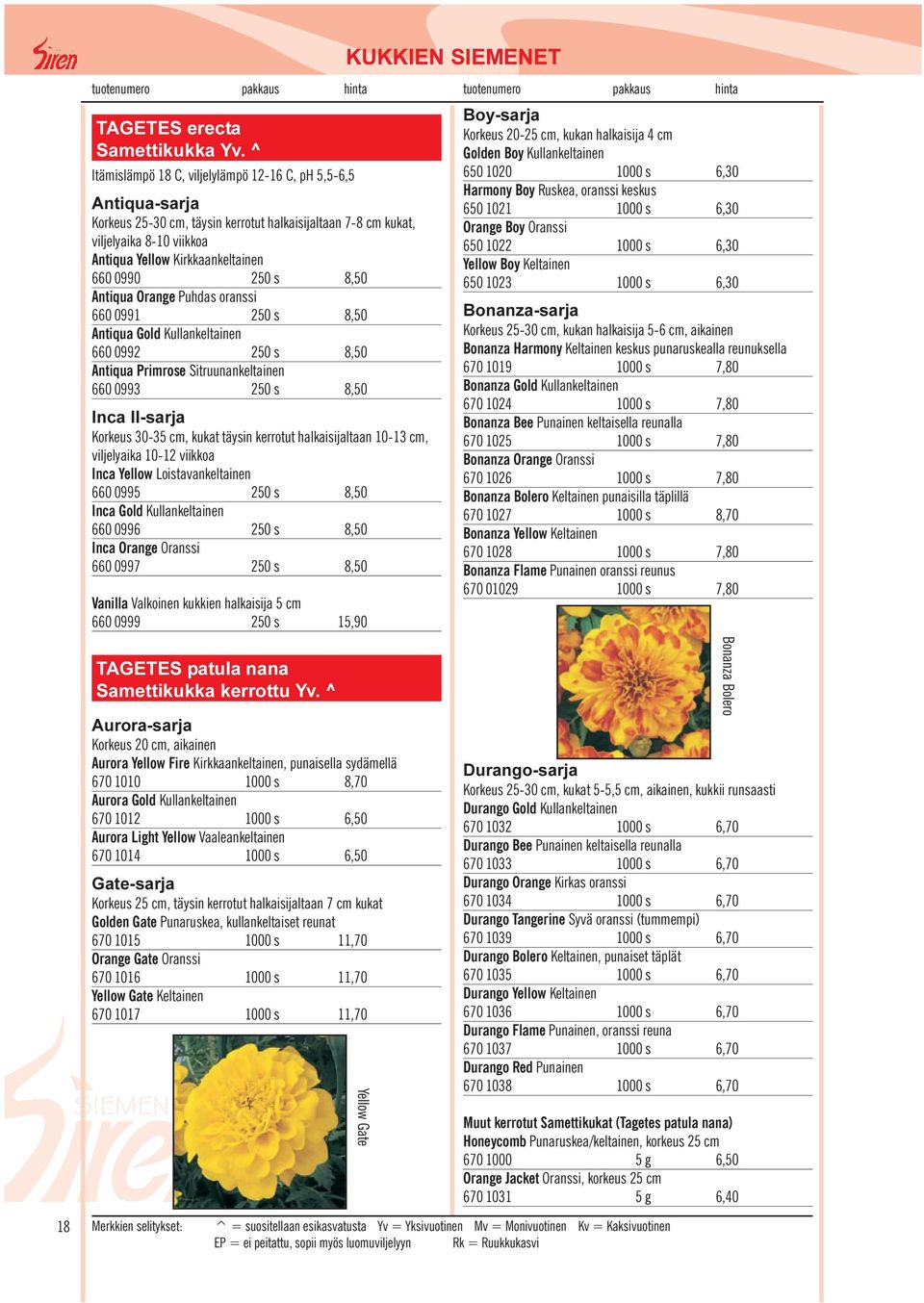 250 s 8,50 Antiqua Orange Puhdas oranssi 660 0991 250 s 8,50 Antiqua Gold Kullankeltainen 660 0992 250 s 8,50 Antiqua Primrose Sitruunankeltainen 660 0993 250 s 8,50 Inca II-sarja Korkeus 30-35 cm,