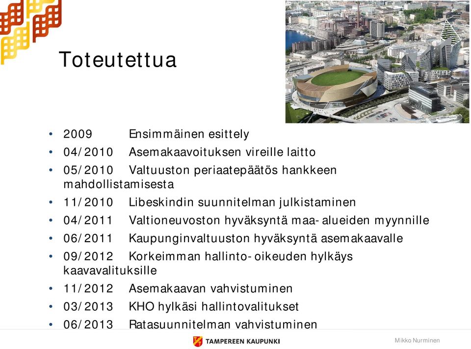 myynnille 06/2011 Kaupunginvaltuuston hyväksyntä asemakaavalle 09/2012 Korkeimman hallinto-oikeuden hylkäys