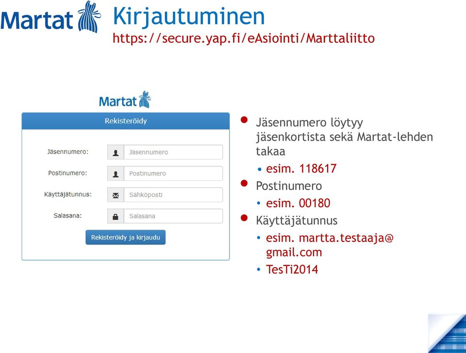 jäsenkortista sekä Martat-lehden takaa esim.