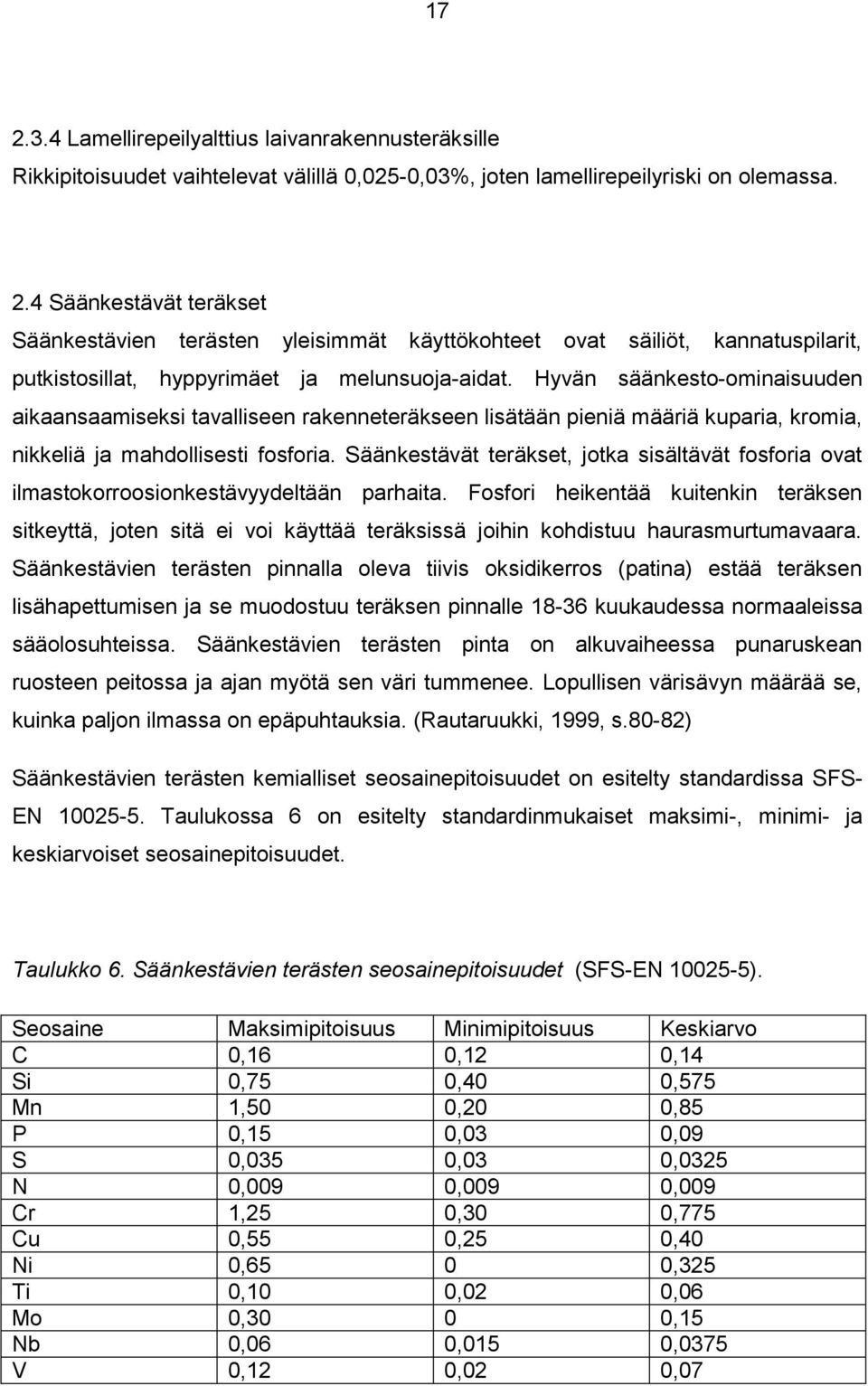 Säänkestävät teräkset, jotka sisältävät fosforia ovat ilmastokorroosionkestävyydeltään parhaita.