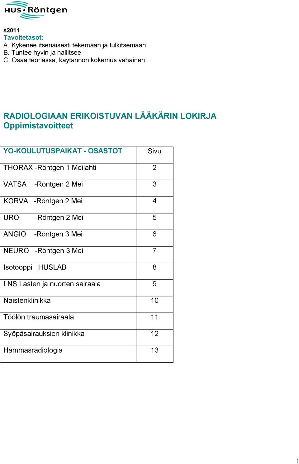 ANGIO Röntgen 3 Mei 6 NEURO Röntgen 3 Mei 7 Isotooppi HUSLAB 8 LNS Lasten ja nuorten sairaala