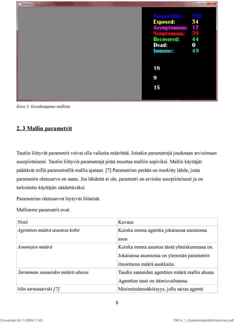 [7] Parametrien perään on merkitty lähde, josta parametrin oletusarvo on saatu. Jos lähdettä ei ole, parametri on arvioitu suurpiirteisesti ja on tarkoitettu käyttäjän säädettäväksi.