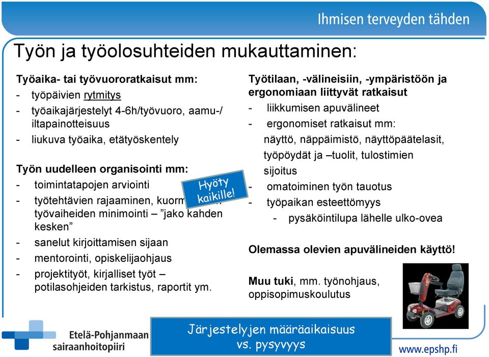 opiskelijaohjaus - projektityöt, kirjalliset työt potilasohjeiden tarkistus, raportit ym.