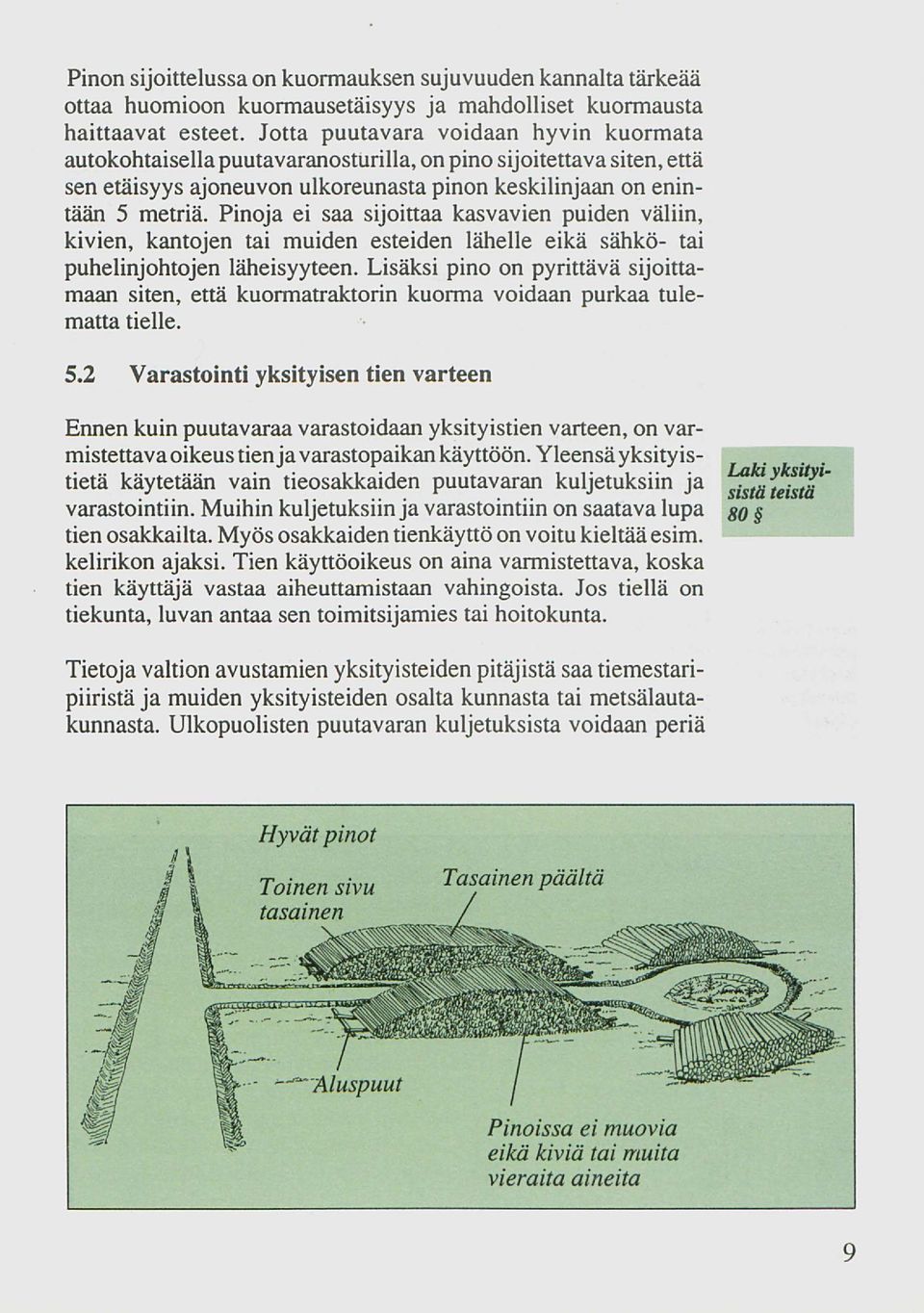 Pinoja ei saa sijoittaa kasvavien puiden väliin, kivien, kantojen tai muiden esteiden lähelle eikä sähkö- tai puhelinjohtojen läheisyyteen.