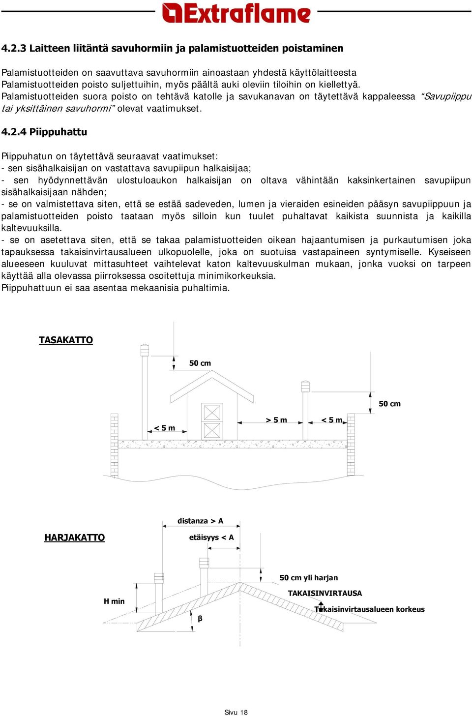 4 Piippuhattu Piippuhatun on täytettävä seuraavat vaatimukset: - sen sisähalkaisijan on vastattava savupiipun halkaisijaa; - sen hyödynnettävän ulostuloaukon halkaisijan on oltava vähintään