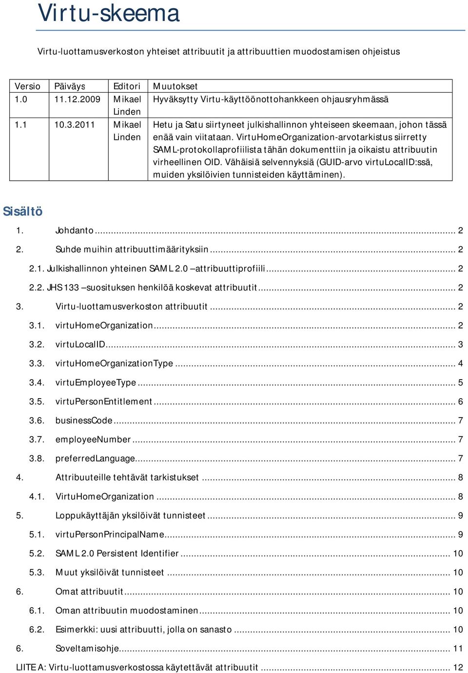 VirtuHomeOrganization-arvotarkistus siirretty SAML-protokollaprofiilista tähän dokumenttiin ja oikaistu attribuutin virheellinen OID.