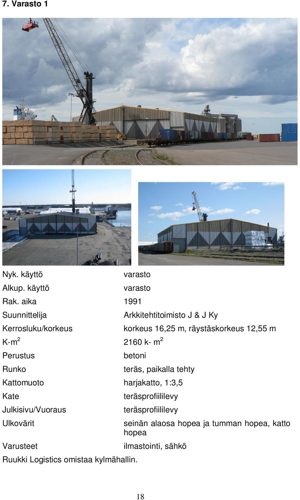 16,25 m, räystäskorkeus 12,55 m betoni teräs, paikalla tehty Kattomuoto harjakatto, 1:3,5 Kate Julkisivu/Vuoraus