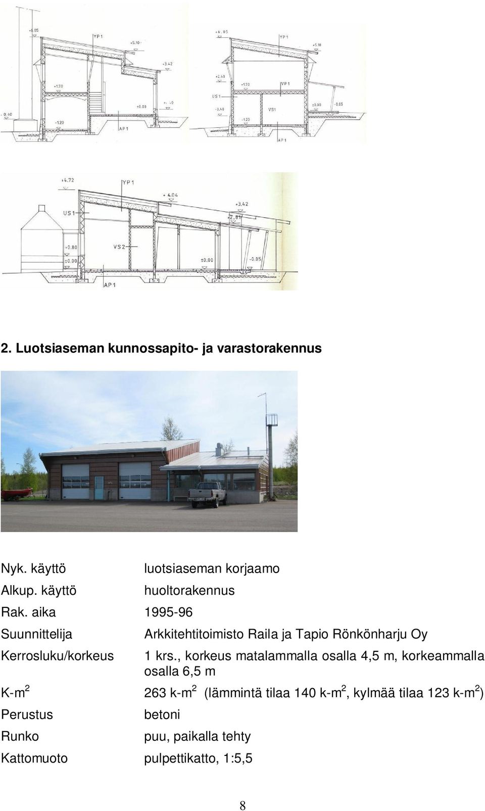 aika 1995-96 Suunnittelija Kerrosluku/korkeus Arkkitehtitoimisto Raila ja Tapio Rönkönharju Oy 1 krs.