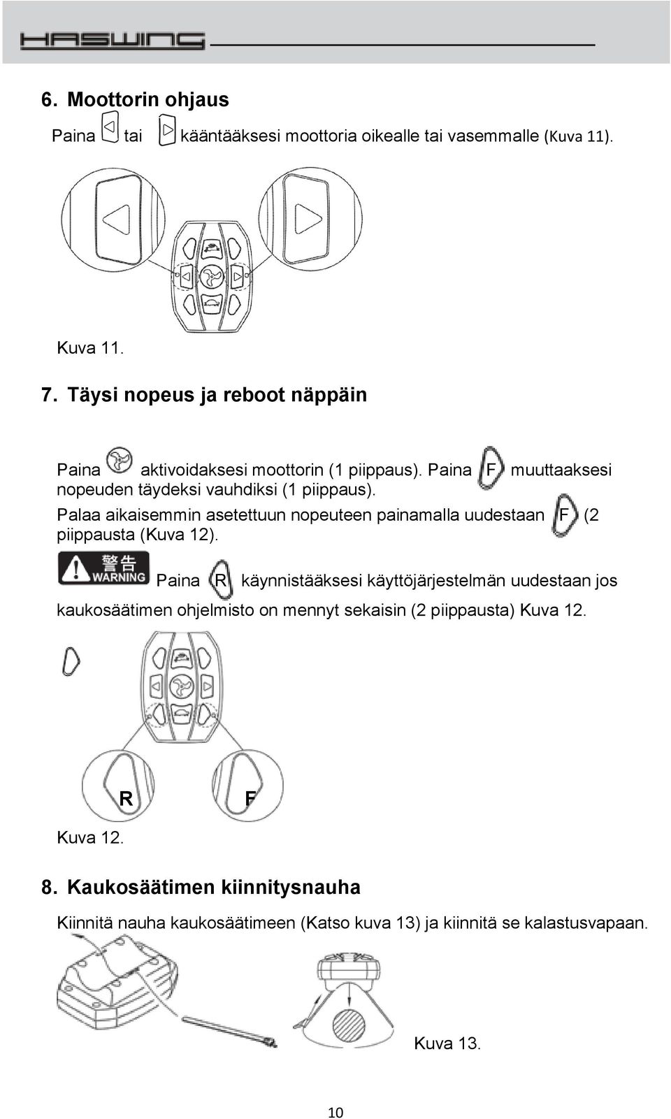 Palaa aikaisemmin asetettuun nopeuteen painamalla uudestaan F (2 piippausta (Kuva 12).