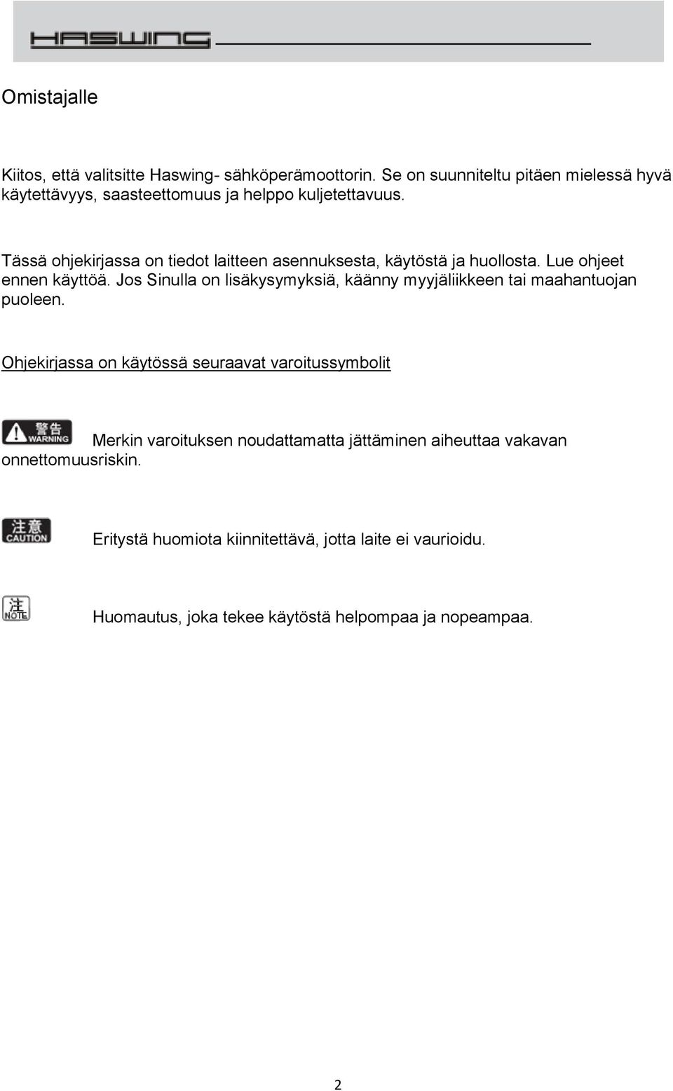 Tässä ohjekirjassa on tiedot laitteen asennuksesta, käytöstä ja huollosta. Lue ohjeet ennen käyttöä.