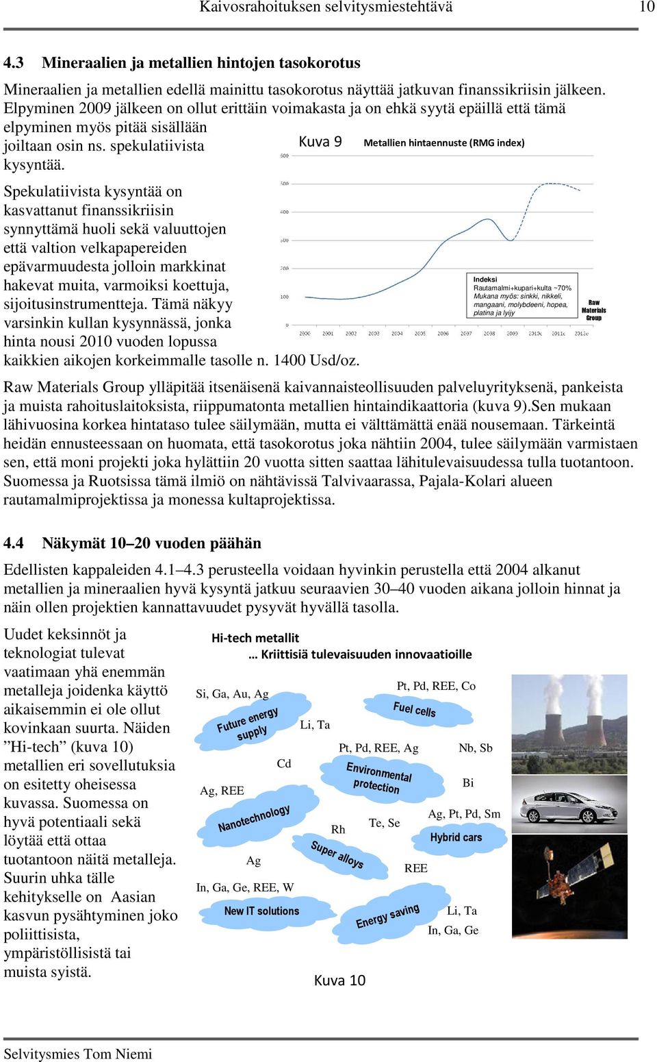 spekulatiivista Kuva 9 Metallien hintaennuste (RMG index) kysyntää.