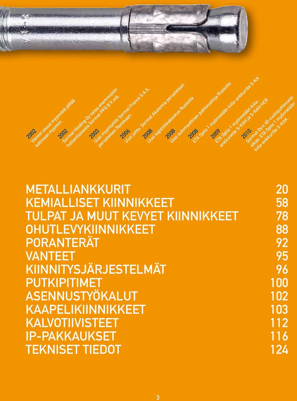 Sormat Akatemia perustetaan 2008 Uusi logistiikkakeskus Ruskolla 2008 Uusi automaattinen pakkauslinja Ruskolle 2008 ETA Optio 1 myönnetään kiila-ankkurille S-KA 2009 ETA Optio 1 myönnetään