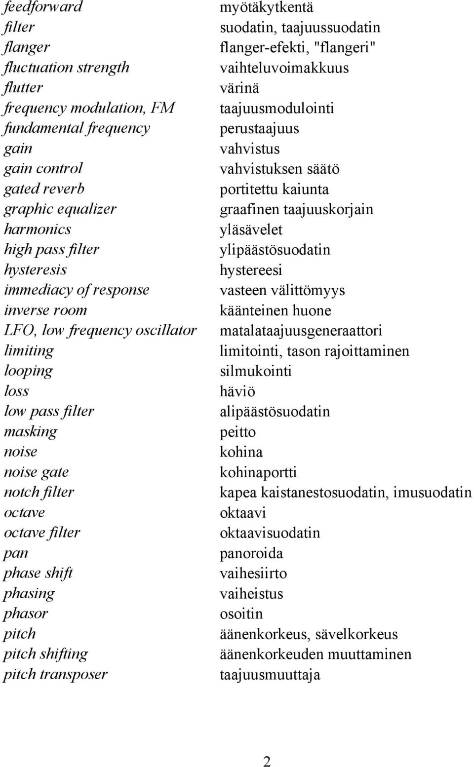 shifting pitch transposer myötäkytkentä suodatin, taajuussuodatin flanger-efekti, "flangeri" vaihteluvoimakkuus värinä taajuusmodulointi perustaajuus vahvistus vahvistuksen säätö portitettu kaiunta