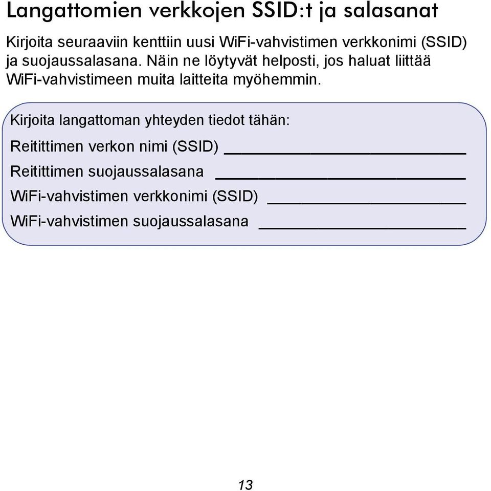 Näin ne löytyvät helposti, jos haluat liittää WiFi-vahvistimeen muita laitteita myöhemmin.