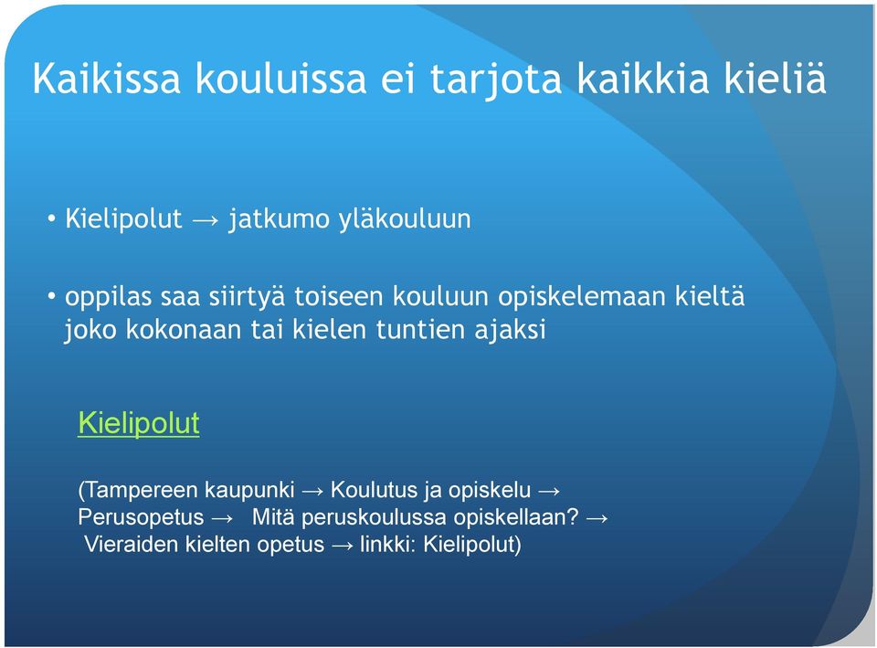 kielen tuntien ajaksi Kielipolut (Tampereen kaupunki Koulutus ja opiskelu