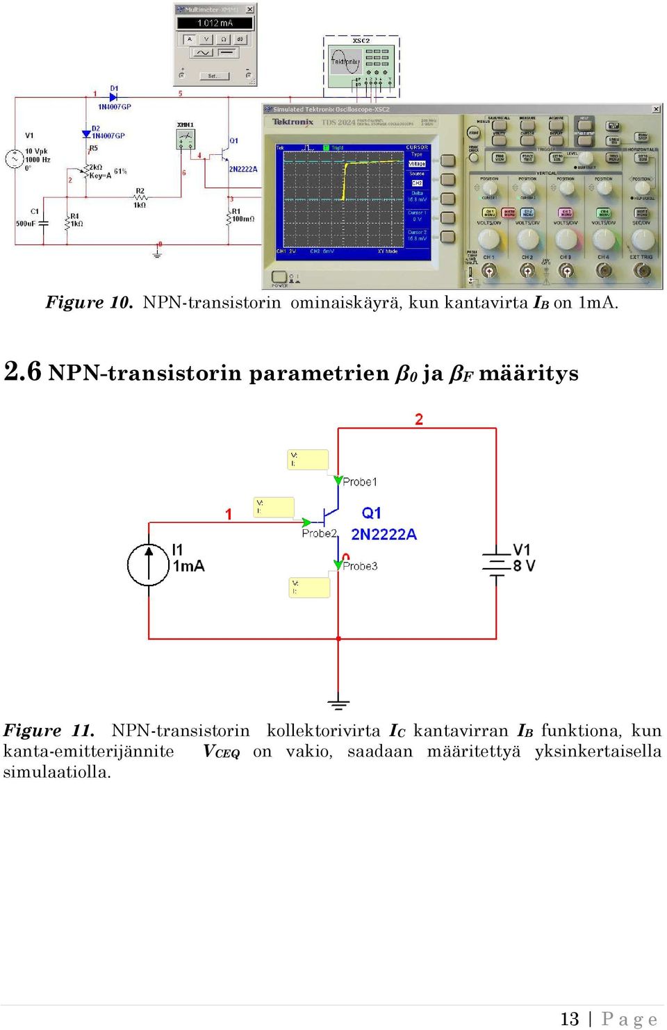 NPN-transistorin kollektorivirta IC kantavirran IB funktiona, kun