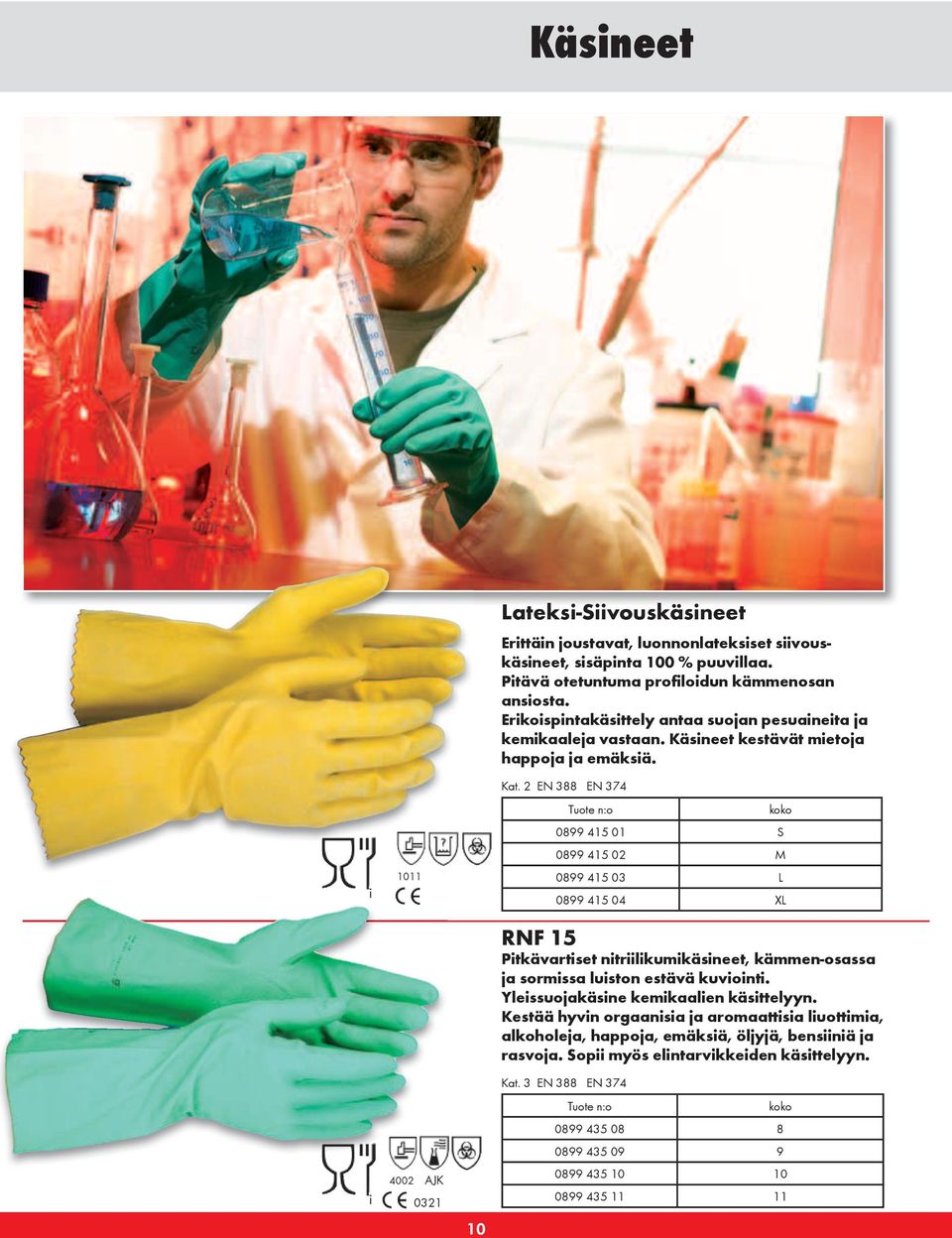 2 EN 388 EN 374 RNF 15 Pitkävartiset nitriilikumikäsineet, kämmen-osassa ja sormissa luiston estävä kuviointi. Yleissuojakäsine kemikaalien käsittelyyn.