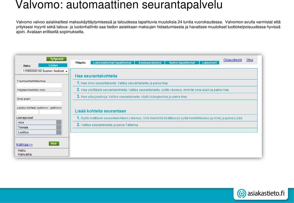 Valvomon avulla varmistat että yrityksesi myynti sekä talous- ja luotonhallinto saa tiedon