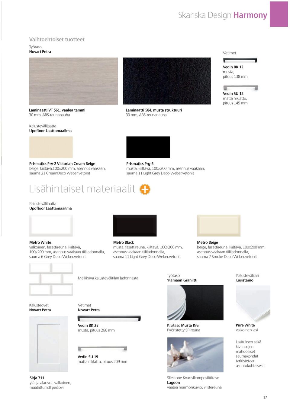 CreamDeco Weber.vetonit Lisähintaiset materiaalit + Kalustevälilaatta Upofloor Laattamaailma Prismatics Prg-6 musta, kiiltävä, 100 200 mm, asennus vaakaan, sauma 11 Light Grey Deco Weber.