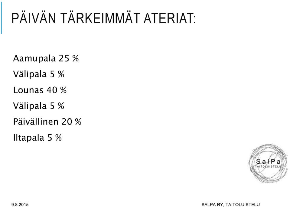 Lounas 40 % Välipala 5 %