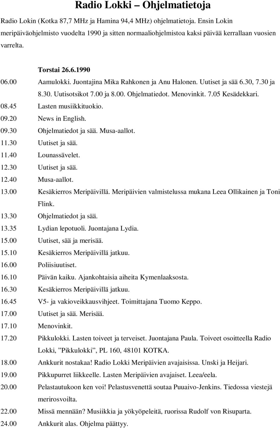 Radio Lokki Ohjelmatietoja - PDF Ilmainen lataus
