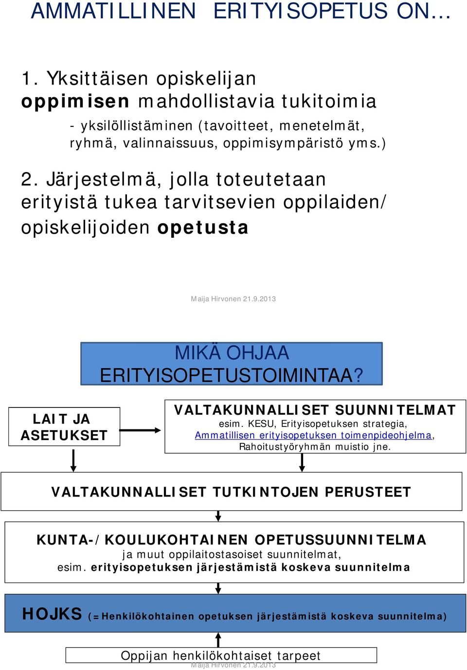 KESU, Erityisopetuksen strategia, Ammatillisen erityisopetuksen toimenpideohjelma, Rahoitustyöryhmän muistio jne.