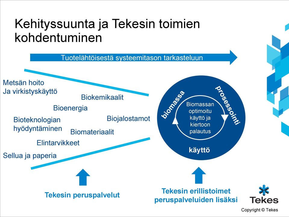 Elintarvikkeet Biokemikaalit Biomateriaalit Biojalostamot Biomassan optimoitu käyttö ja