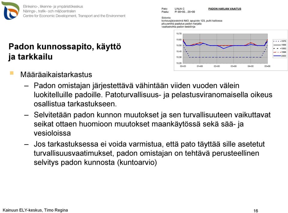 Selvitetään padon kunnon muutokset ja sen turvallisuuteen vaikuttavat seikat ottaen huomioon muutokset maankäytössä sekä sää- ja vesioloissa