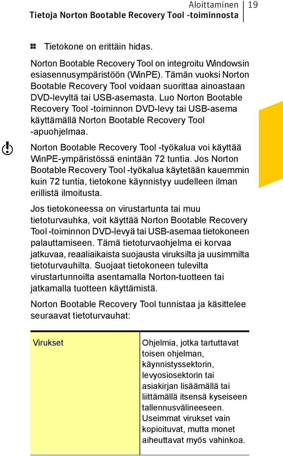 Luo Norton Bootable Recovery Tool -toiminnon DVD-levy tai USB-asema käyttämällä Norton Bootable Recovery Tool -apuohjelmaa.