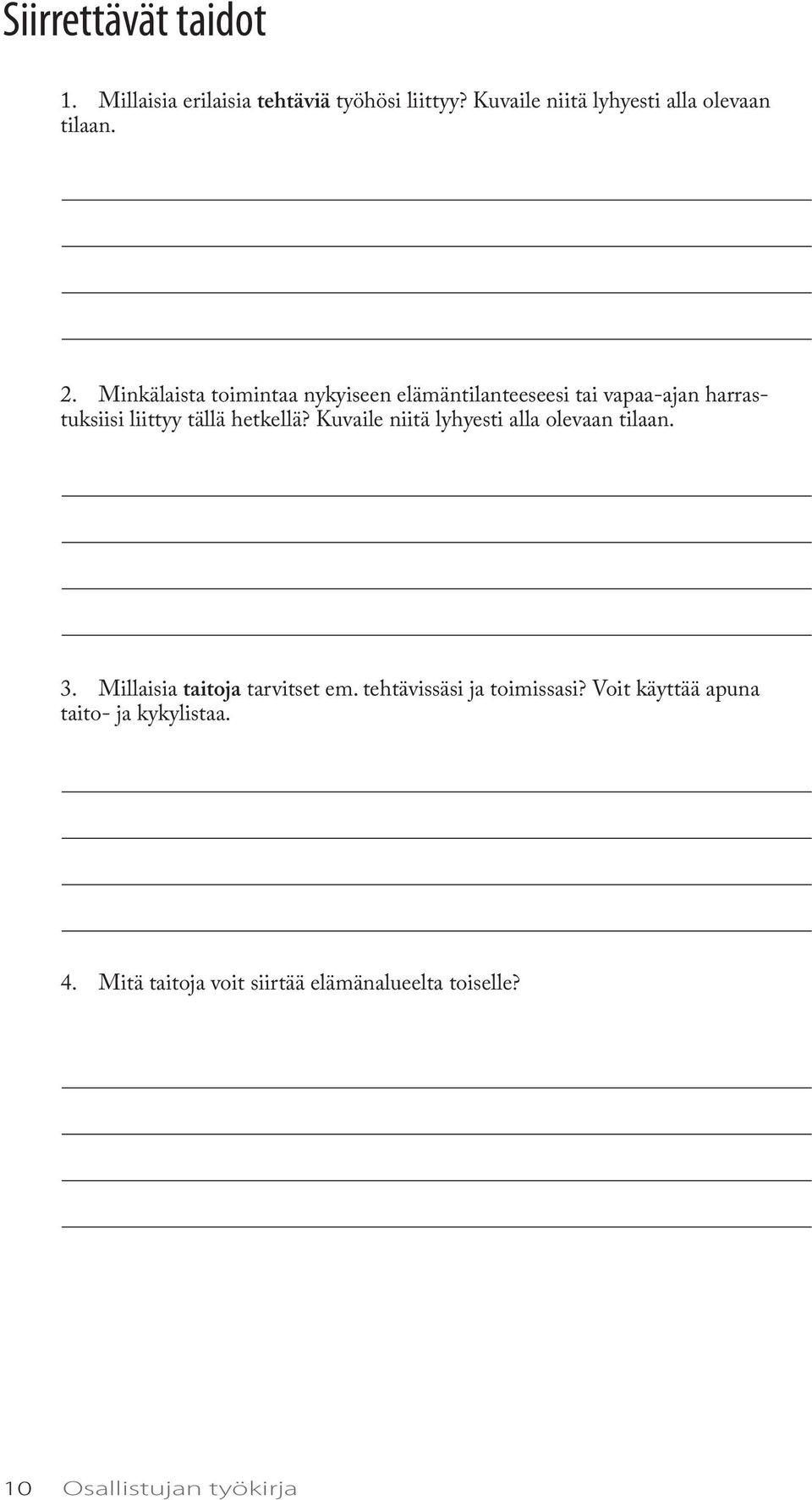 Kuvaile niitä lyhyesti alla olevaan tilaan. 3. Millaisia taitoja tarvitset em. tehtävissäsi ja toimissasi?