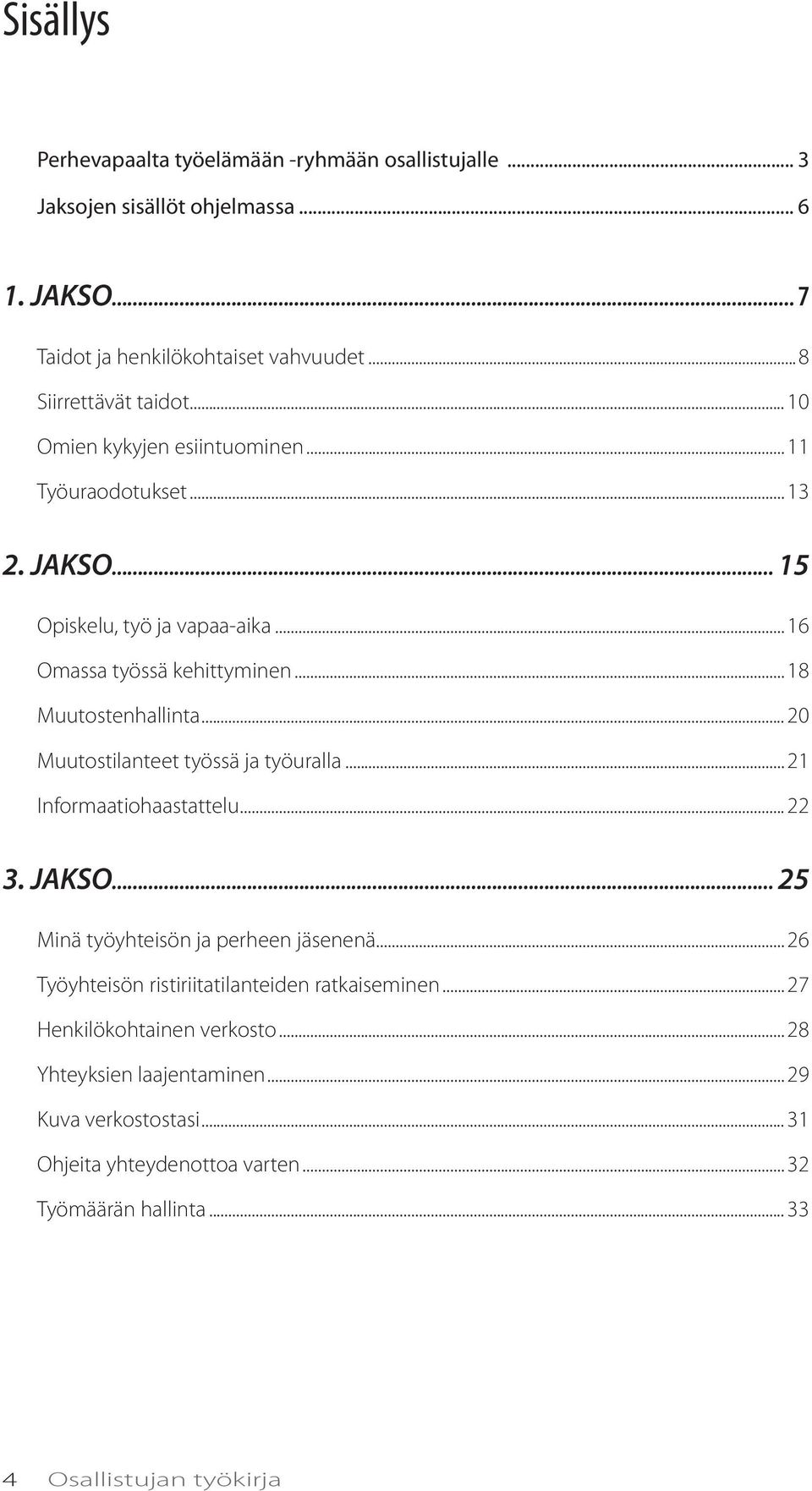 .. 20 Muutostilanteet työssä ja työuralla... 21 Informaatiohaastattelu... 22 3. JAKSO... 25 Minä työyhteisön ja perheen jäsenenä.