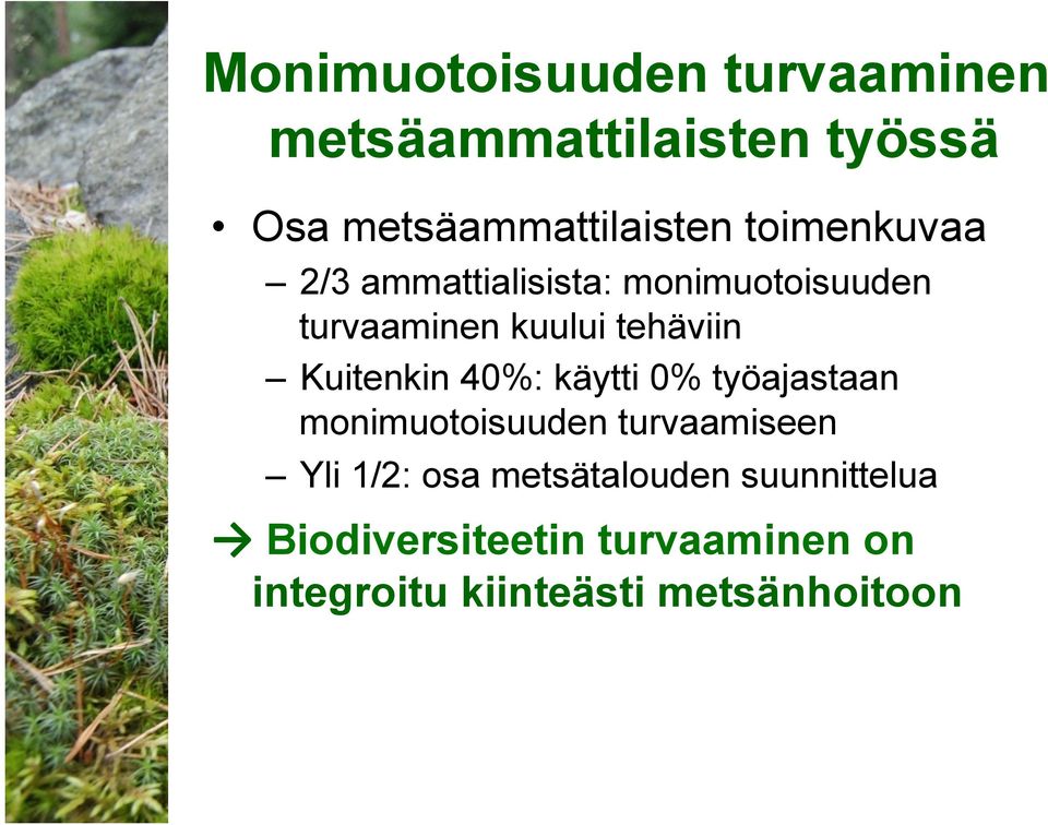 Kuitenkin 40%: käytti 0% työajastaan monimuotoisuuden turvaamiseen Yli 1/2: osa