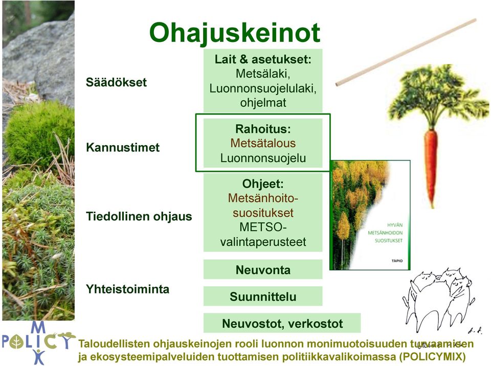 METSOvalintaperusteet Neuvonta Suunnittelu Neuvostot, verkostot Taloudellisten ohjauskeinojen rooli