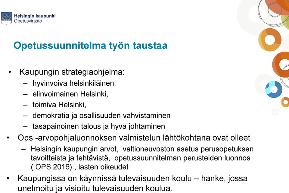 ovat olleet Helsingin kaupungin arvot, valtioneuvoston asetus perusopetuksen tavoitteista ja tehtävistä, opetussuunnitelman