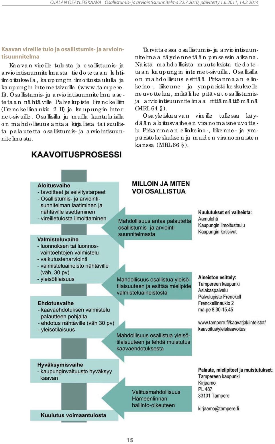 Osallisilla ja muilla kuntalaisilla on mahdollisuus antaa kirjallista tai suullista palautetta osallistumis- ja arviointisuunnitelmasta.