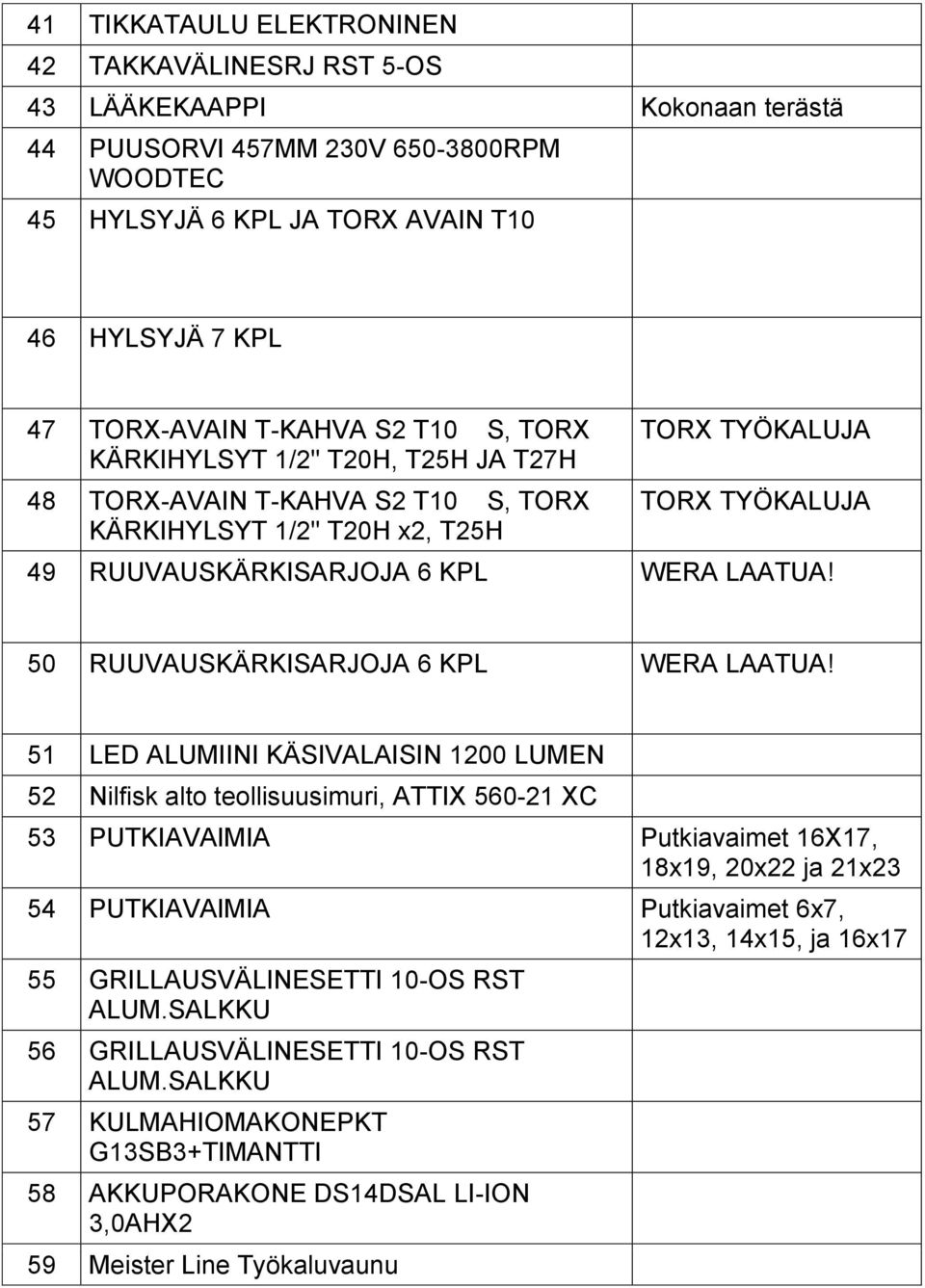50 RUUVAUSKÄRKISARJOJA 6 KPL WERA LAATUA!