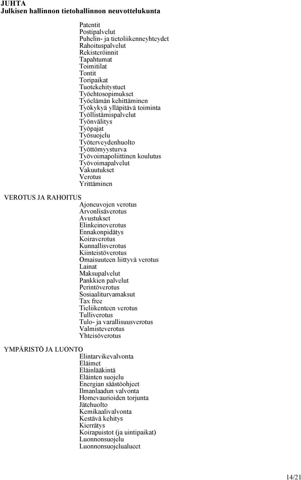RAHOITUS Ajoneuvojen verotus Arvonlisäverotus Avustukset Elinkeinoverotus Ennakonpidätys Koiraverotus Kunnallisverotus Kiinteistöverotus Omaisuuteen liittyvä verotus Lainat Maksupalvelut Pankkien