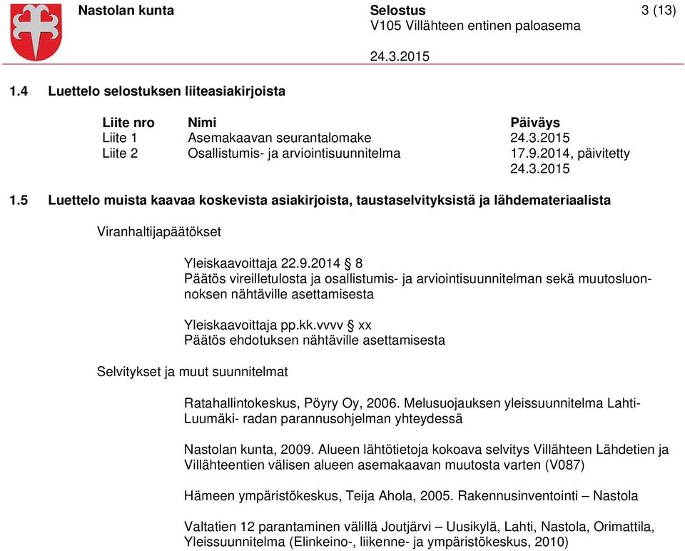 2014 8 Päätös vireilletulosta ja osallistumis- ja arviointisuunnitelman sekä muutosluonnoksen nähtäville asettamisesta Yleiskaavoittaja pp.kk.