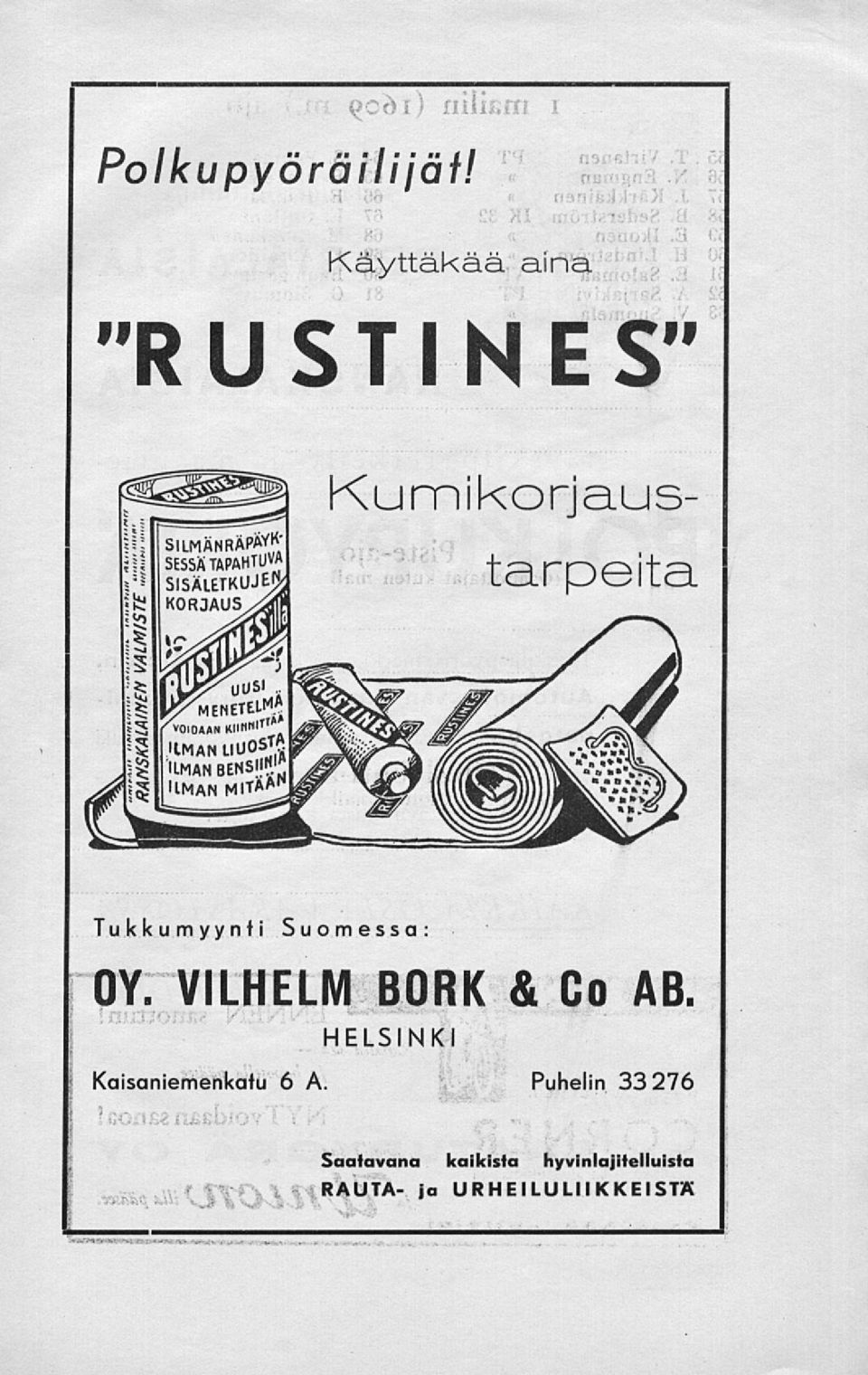 Tukkumyynti Suomessa: OY. VILHELM BORK & Co AB.