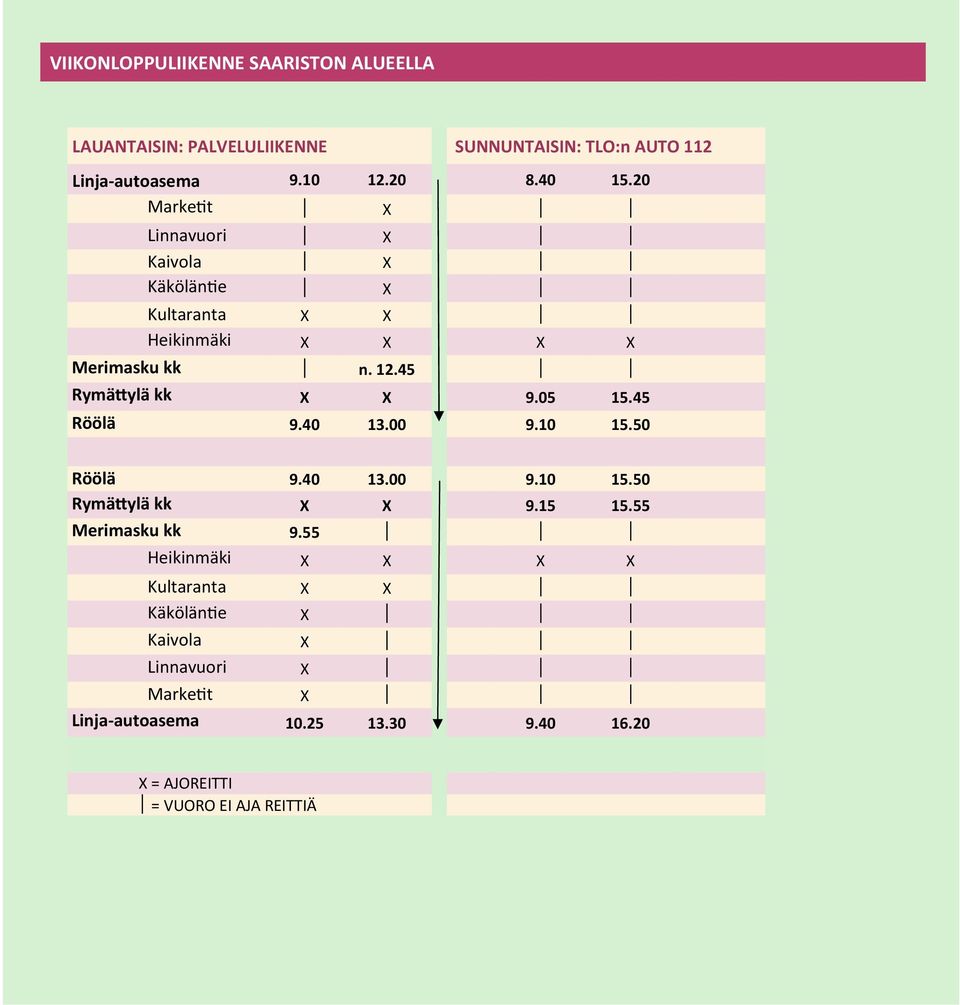 05 15.45 Röölä 9.40 13.00 9.10 15.50 Röölä 9.40 13.00 9.10 15.50 Rymäylä kk 9.15 15.
