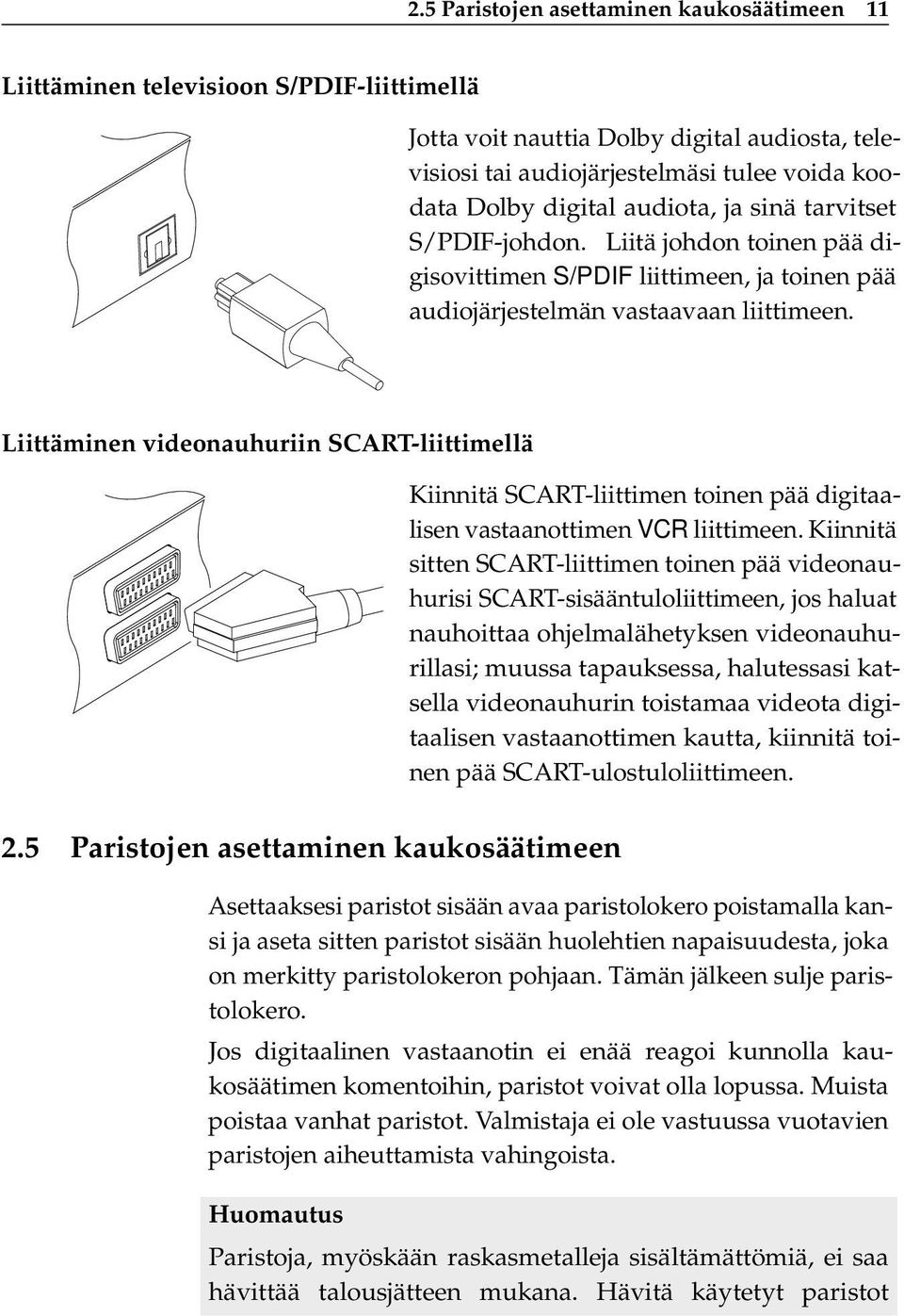 Liittäminen videonauhuriin SCART-liittimellä Kiinnitä SCART-liittimen toinen pää digitaalisen vastaanottimen VCR liittimeen.