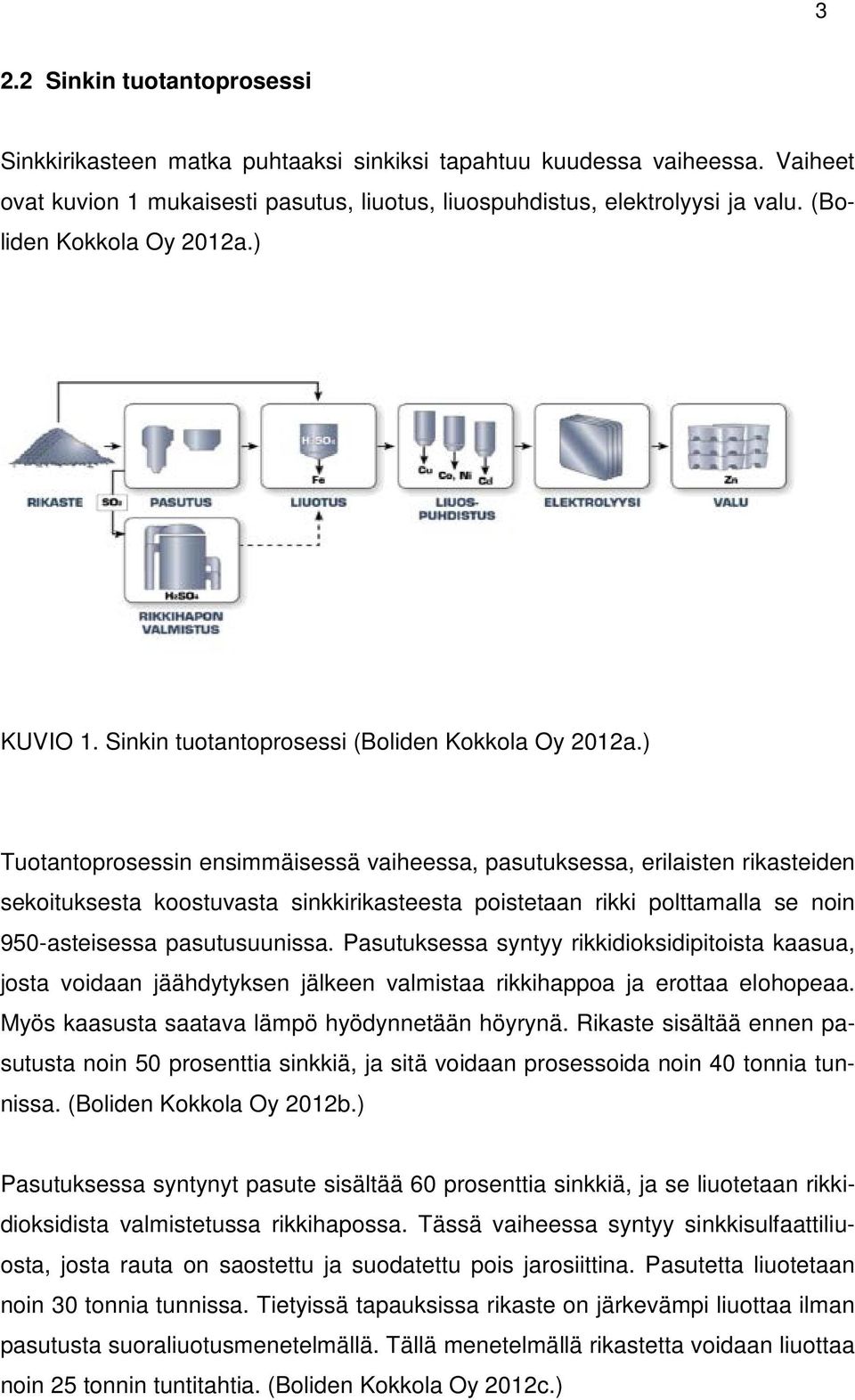 ) Tuotantoprosessin ensimmäisessä vaiheessa, pasutuksessa, erilaisten rikasteiden sekoituksesta koostuvasta sinkkirikasteesta poistetaan rikki polttamalla se noin 950-asteisessa pasutusuunissa.