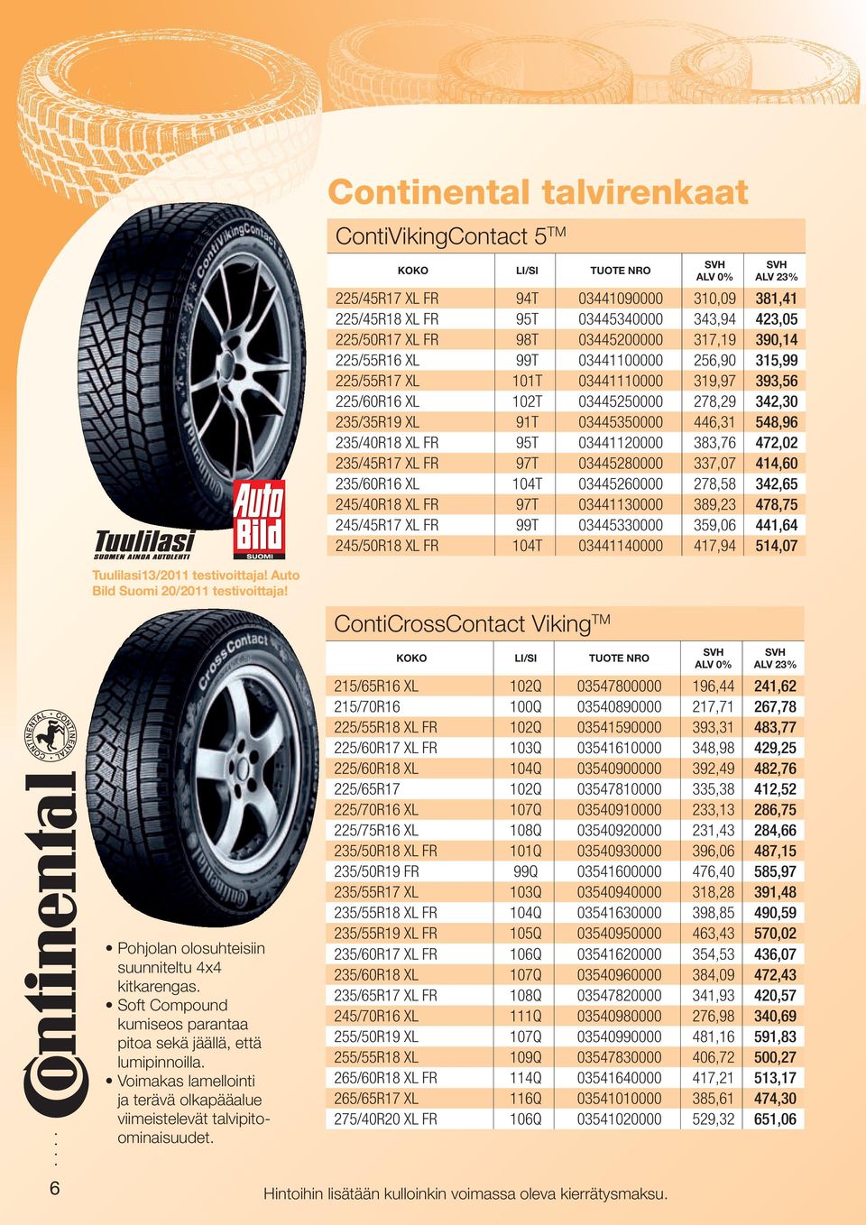 472,02 235/45R17 XL FR 97T 03445280000 337,07 414,60 235/60R16 XL 104T 03445260000 278,58 342,65 245/40R18 XL FR 97T 03441130000 389,23 478,75 245/45R17 XL FR 99T 03445330000 359,06 441,64 245/50R18