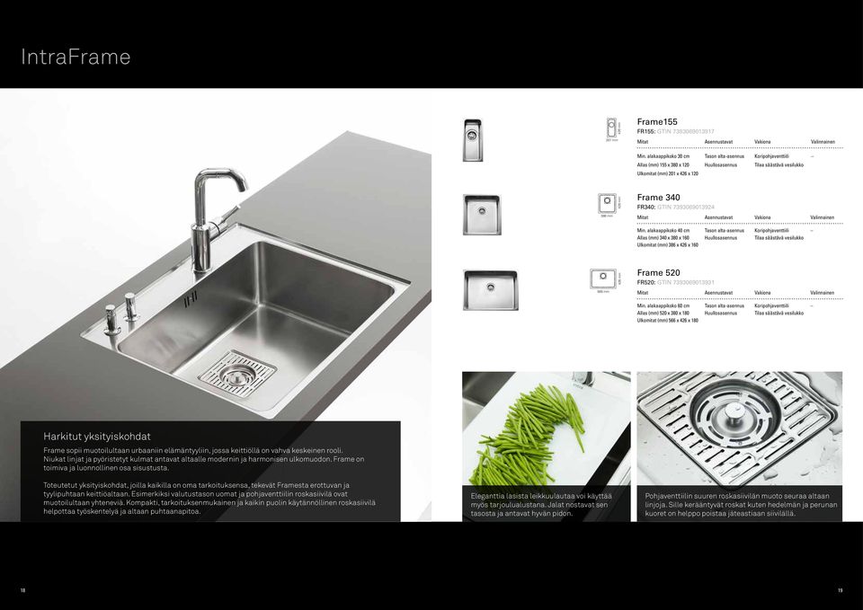alakaappikoko 40 cm Tason alta-asennus Koripohjaventtiili Allas (mm) 340 x 380 x 160 Huullosasennus Ulkomitat (mm) 386 x 426 x 160 566 mm 426 mm Frame 520 FR520: GTIN 7393069013931 Min.