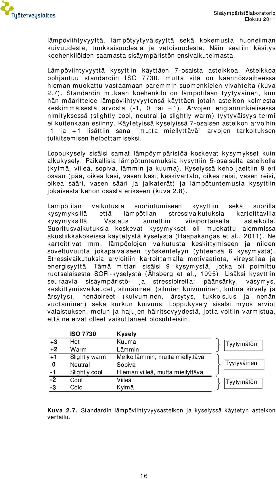 Asteikkoa pohjautuu standardiin ISO 7730, mutta sitä on käännösvaiheessa hieman muokattu vastaamaan paremmin suomenkielen vivahteita (kuva 2.7).