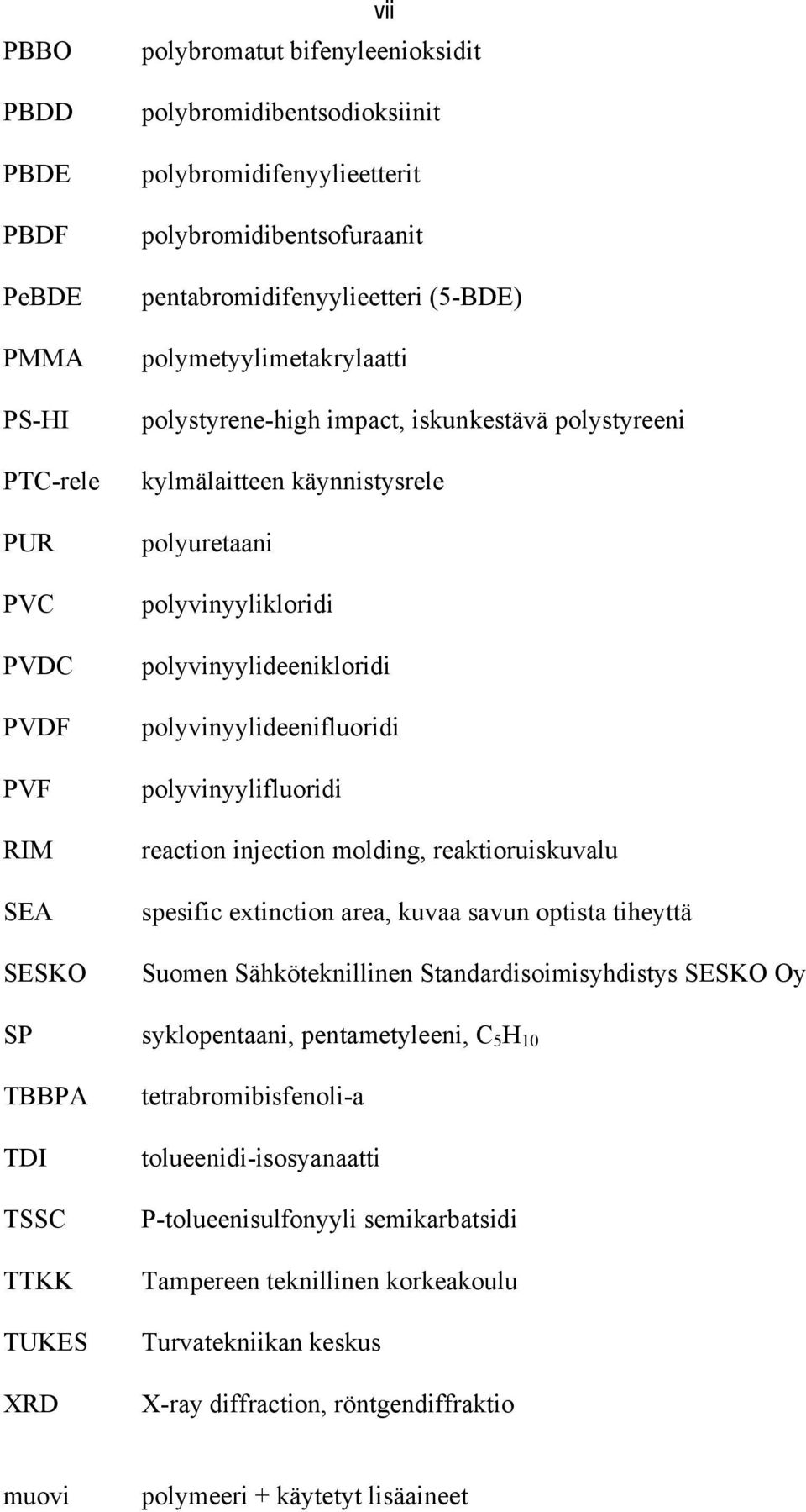 polyvinyylideenifluoridi polyvinyylifluoridi reaction injection molding, reaktioruiskuvalu spesific extinction area, kuvaa savun optista tiheyttä Suomen Sähköteknillinen Standardisoimisyhdistys SESKO