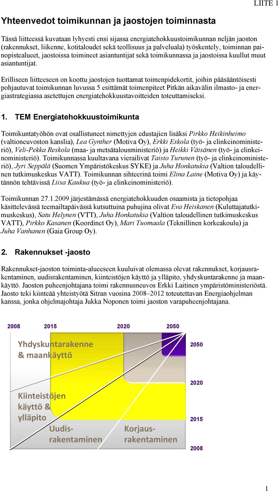 Erilliseen liitteeseen on koottu jaostojen tuottamat toimenpidekortit, joihin pääsääntöisesti pohjautuvat toimikunnan luvussa 5 esittämät toimenpiteet Pitkän aikavälin ilmasto- ja energiastrategiassa
